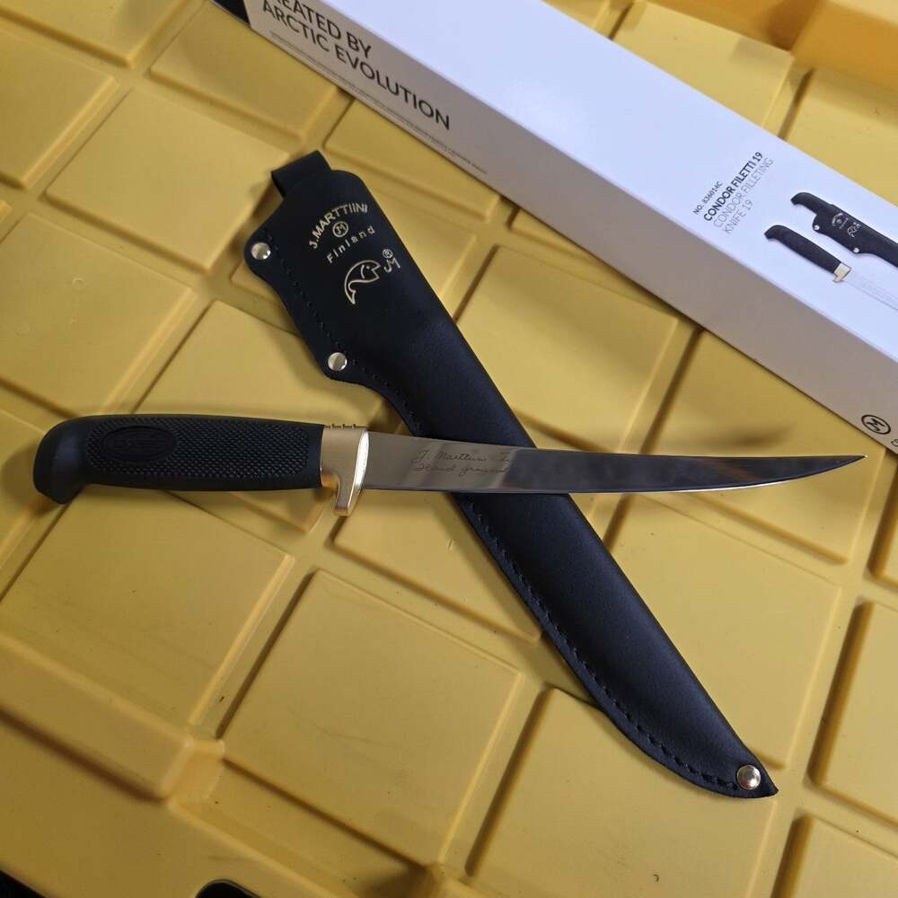 NIB Marttiini Condor 19 Fillet Knife 7.5" Stainless Finland Leather Sheath Box